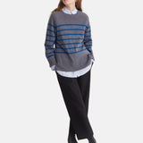 Yerse - 43515_233 – Jersey de rayas con sisa ranglán y cuello redondo con lana y cashmere - Mujer