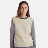 Yerse - 43536_233 – Jersey tricolor con lana de escote redondo con calados en las sisas - Mujer
