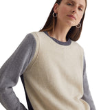 Yerse - 43536_233 – Jersey tricolor con lana de escote redondo con calados en las sisas - Mujer