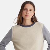 Yerse - 43536_233 – Jersey tricolor con lana de escote redondo con calados en las sisas - Mujer