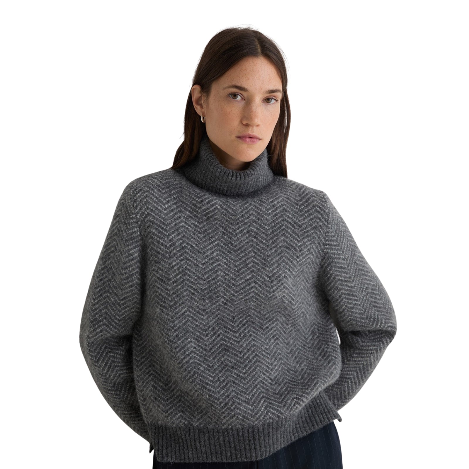 Jersey gris de lana y alpaca Yerse con cuello alto mujer Konestilochic
