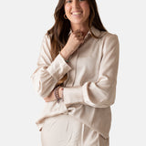 Yerse - 43827_009 – Camisa de manga larga de tejido satinado con cuello camisero abierto - Mujer
