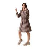 Vestido marrón estampado de manga larga Yerse para mujer Konestilochic