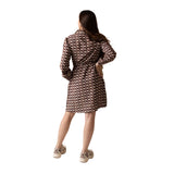 Yerse - 43836_102 – Vestido corto estampado de manga larga con cuello camisero - Mujer