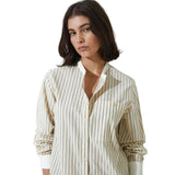 Yerse - 43871_202 – Blusa 100% algodón de rayas con cuello mao y manga larga con botón en los puños - Mujer