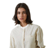 Yerse - 43871_202 – Blusa 100% algodón de rayas con cuello mao y manga larga con botón en los puños - Mujer
