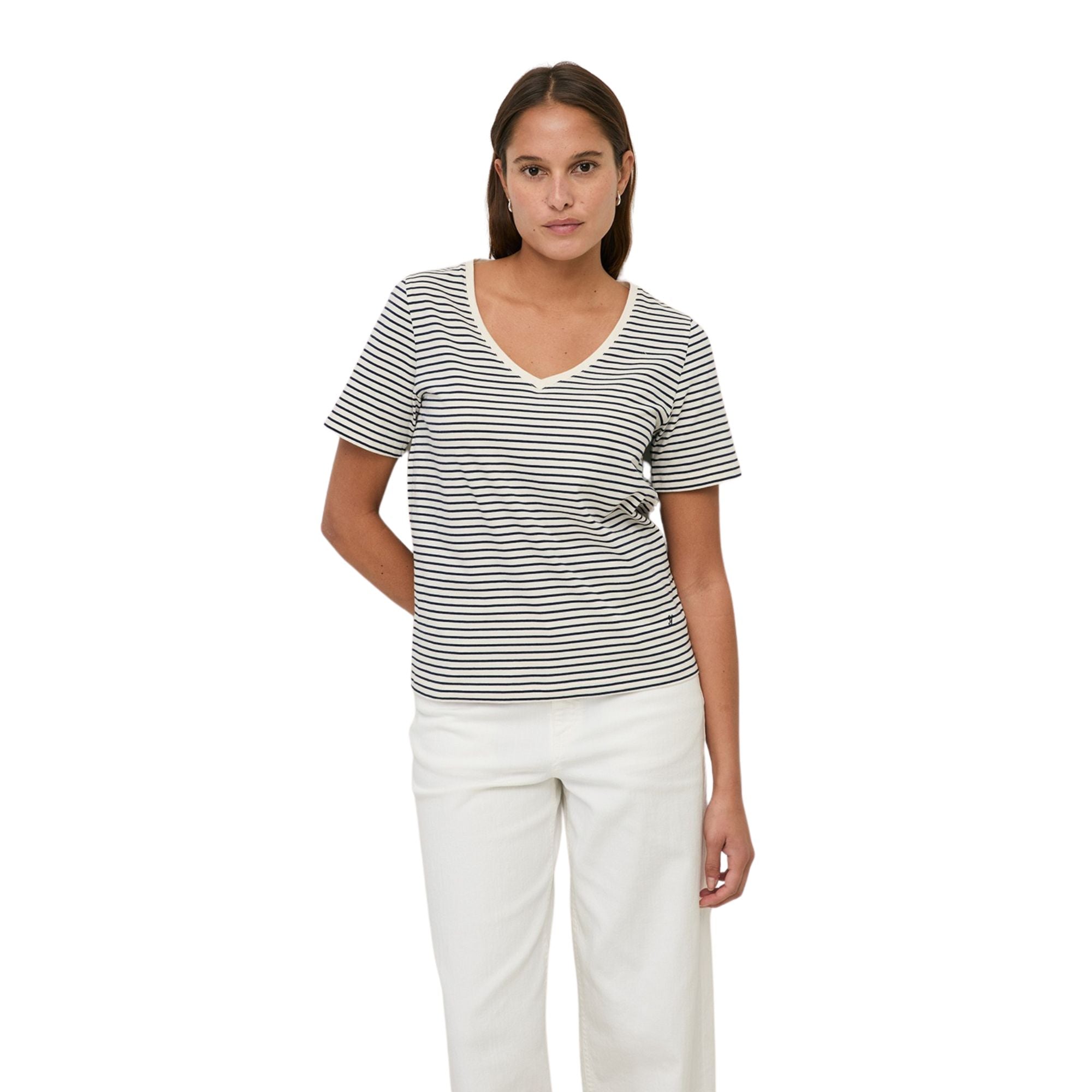 Camiseta de rayas azul marino Yerse para mujer – Algodón orgánico Konestilochic