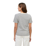 Yerse – 44006-255 – Camiseta básica de rayas azul marino y crudo con cuello de pico 100% algodón orgánico - Mujer