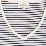 Yerse – 44006-255 – Camiseta básica de rayas azul marino y crudo con cuello de pico 100% algodón orgánico - Mujer