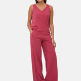 Yerse – 44013-79 – Top flamé frambuesa con escote de pico 100% algodón orgánico - Mujer