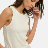 Yerse - 44045-2 – Top color crudo de canalé con cuello redondo 100% algodón orgánico - Mujer