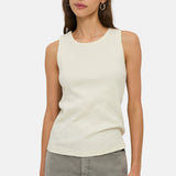 Yerse - 44045-2 – Top color crudo de canalé con cuello redondo 100% algodón orgánico - Mujer