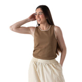 Yerse – 44047-224 – Top caqui sin mangas 100% algodón - Mujer