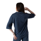 Yerse - 44110-55 – Camisa fluida azul de manga al codo con aberturas laterales en los bajos - Mujer
