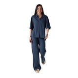 Yerse - 44111-55 – Pantalones azules wide leg fluidos de tiro alto con cintura elástica - Mujer