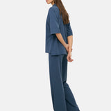 Yerse - 44111-55 – Pantalones azules wide leg fluidos de tiro alto con cintura elástica - Mujer