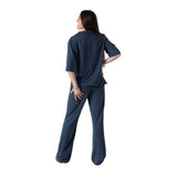 Yerse - 44111-55 – Pantalones azules wide leg fluidos de tiro alto con cintura elástica - Mujer