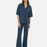 Yerse - 44111-55 – Pantalones azules wide leg fluidos de tiro alto con cintura elástica - Mujer