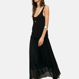Yerse – 44125-37 – Vestido largo negro de tirantes con forro - Mujer