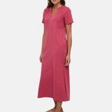 Yerse - 44214-79 – Vestido largo 100% algodón color frambuesa de manga corta con bolsillos - Mujer