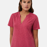 Yerse - 44214-79 – Vestido largo 100% algodón color frambuesa de manga corta con bolsillos - Mujer
