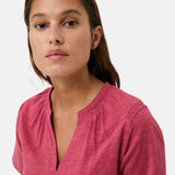 Yerse - 44214-79 – Vestido largo 100% algodón color frambuesa de manga corta con bolsillos - Mujer