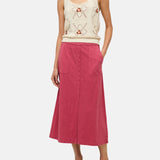 Yerse – 44217-79 – Falda midi de algodón color fresa con bolsillos - Mujer