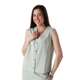 Yerse - 44220-19 – Chaleco verde pastel con bolsillos decorativos 100% algodón orgánico - Mujer