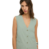 Yerse - 44220-19 – Chaleco verde pastel con bolsillos decorativos 100% algodón orgánico - Mujer
