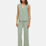 Yerse - 44220-19 – Chaleco verde pastel con bolsillos decorativos 100% algodón orgánico - Mujer