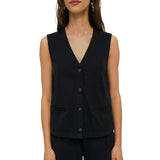 Yerse - 44220-37 – Chaleco negro con bolsillos decorativos 100% algodón orgánico - Mujer