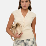Yerse – 44512-2 – Top de canalé sin mangas de color crudo - Mujer