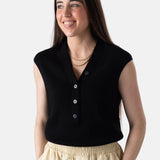 Yerse – 44512-37 – Top negro de canalé sin mangas - Mujer