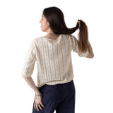 Yerse – 44546-2 – Cárdigan calado con manga francesa 100% algodón orgánico de color crudo - Mujer
