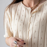 Yerse – 44546-2 – Cárdigan calado con manga francesa 100% algodón orgánico de color crudo - Mujer