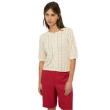 Yerse – 44546-2 – Cárdigan calado con manga francesa 100% algodón orgánico de color crudo - Mujer