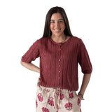 Yerse – 44546-72 – Cárdigan calado con manga francesa 100% algodón orgánico de color frambuesa - Mujer