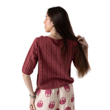 Yerse – 44546-72 – Cárdigan calado con manga francesa 100% algodón orgánico de color frambuesa - Mujer