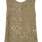 Yerse – 44549_024 – Chaleco verde de crochet con cierre de botones y patrón floral - Mujer