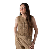 Yerse – 44549_024 – Chaleco verde de crochet con cierre de botones y patrón floral - Mujer