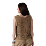 Yerse – 44549_024 – Chaleco verde de crochet con cierre de botones y patrón floral - Mujer