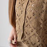 Yerse – 44549_024 – Chaleco verde de crochet con cierre de botones y patrón floral - Mujer