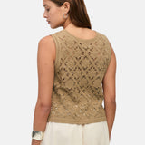 Yerse – 44549_024 – Chaleco verde de crochet con cierre de botones y patrón floral - Mujer