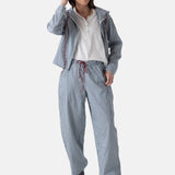 Yerse – 44813-256 – Sudadera azul de rayas con capucha y bolsillos 100% algodón - Mujer