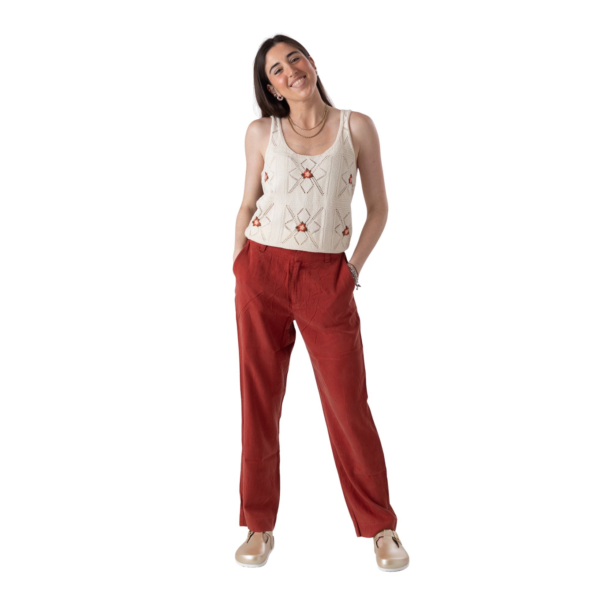 Pantalón rojo Yerse para mujer en tencel Konestilochic
