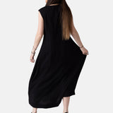 Yerse - 44822-37 – Vestido negro sin mangas con efecto arrugado y forro de algodón - Mujer