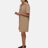 Yerse - 44836-24 – Vestido corto camisero con bolsillos verde caqui de popelín 100% algodón - Mujer