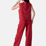 Yerse - 44850-79 – Pantalones color fresa 100% lino con forro de algodón y cintura elástica ajustable - Mujer