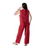 Yerse - 44850-79 – Pantalones color fresa 100% lino con forro de algodón y cintura elástica ajustable - Mujer