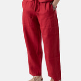 Yerse - 44850-79 – Pantalones color fresa 100% lino con forro de algodón y cintura elástica ajustable - Mujer